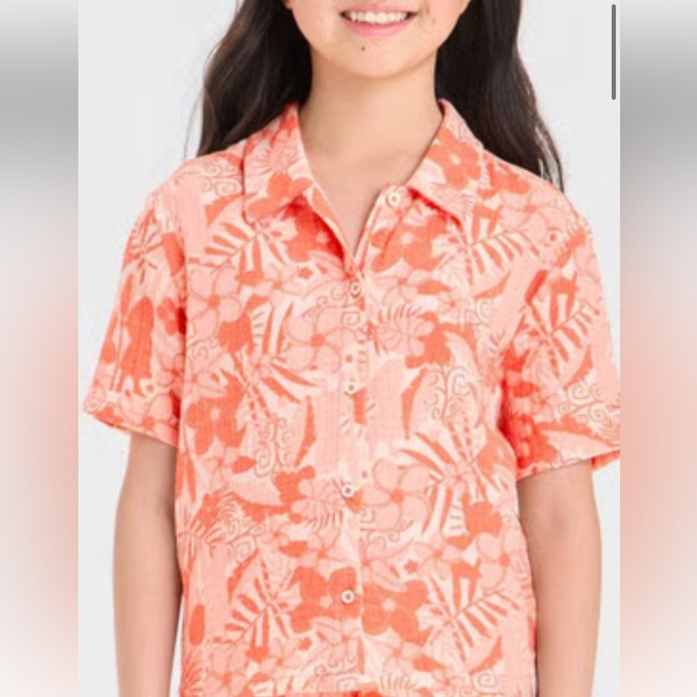 MOANA 2 DISNEY ORANGE KIDS FLORAL PRINT GAUZE CABANA TOP